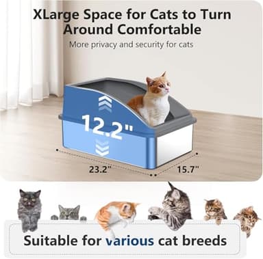 Stainless Steel Litter Box, Extra Large Litter Boxes for Big Cats, XL Metal Cat Litter Box with Lid, Anti-Urine Leakage, Non-Sticky, Include Cat Mat and Litter Scoop - Image 8