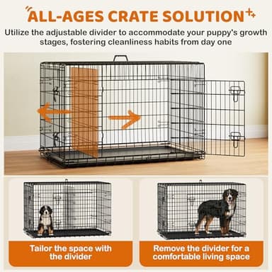 Yaheetech 48 inch Double Door Dog Crate w/Divider for Puppy to Adult Large Collapsible Metal Crate with Removable Tray XXL Wire Dog Kennel Pet Crate for Dogs Portable Travel Cage, Black - Image 5
