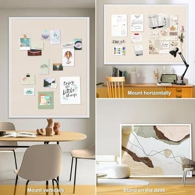 Miratino Large Bulletin Board 48x36 inch with Linen Cork Boards Wall Decor Hanging Pin Wood Framed Display Bulletin Cork Photo Picture Board Light for Room School Office 30-Pushpin White - Image 6
