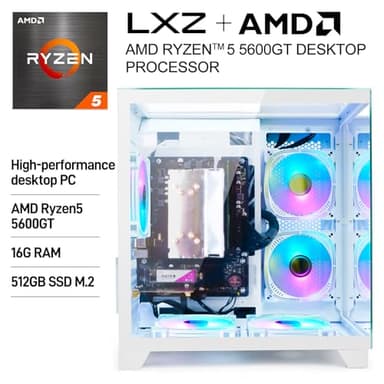 LXZ Desktop PC Computer Ryzen 5-5600GT 8 core 3.6GHz, 16G DDR4 RAM, 512G NVME SSD, Tower Computer with Wi-Fi & 400W Power Supply for Working, Home and Office (White) - Image 2