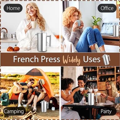 34oz French Press Coffee Maker, 1000ml Stainless Steel Double Insulated Cafetiere 8 Cup Espresso Coffee Press, Portable Coffee Plunger Pot for Home, Office, Camping - Image 7