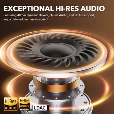 1Mii Y8+ Noise Cancelling Headphones Bluetooth, Wireless LDAC Hi-Res Audio, Custom EQ via App, 75H Playtime, Comfort Fit, Over Ear Headphones Foldable for Airplane Travel Home Office Black - Image 3
