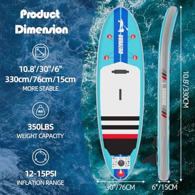 Inflatable Stand Up Paddle Board with SUP Accessories & Backpack. Paddle Boards for Adults. Non-Slip Deck, Wide Stance, Bottom Fin, Double Action Pump. - Image 2