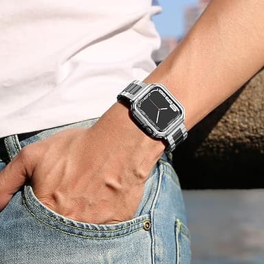 Designed for Apple Watch Band and Case, Stainless Steel Metal Chain with TPU Cover, Smart-Watch Link Bracelet Strap, Wrist-Band for i-Watch Series 9 8 7 6 5 4 3 2 1 SE, 41mm 40mm 38mm, Silver+Black - Image 6