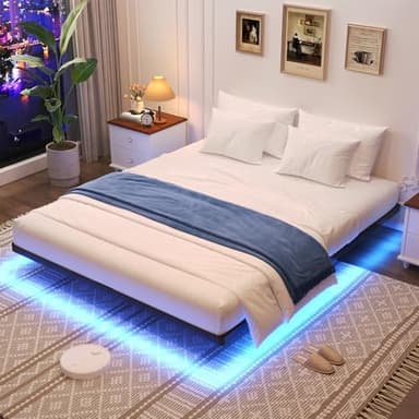 Floating Bed Frame Queen Size, Queen Bed Frame with Smart LED Lights, Heavy Duty Modern Metal Platform Bed No Box Spring Needed - Easy Assembly and Noise Free - Image 1