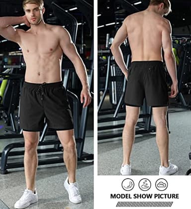 Aolesy Men’s 2 in 1 Running Shorts 5 Inch Workout Gym Athletic Shorts for Men Quick Dry Lightweight Training Shorts with Pockets Black - Image 5