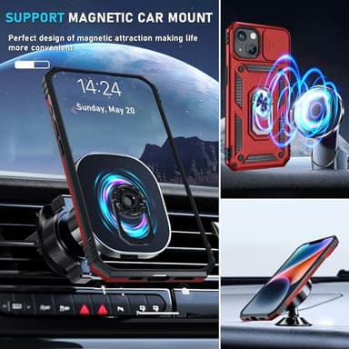 Janmitta Case for iPhone 16e Phone Cover Built in Slide Camera Lens Cover+Screen Protector,Heavy Duty Shockproof Full Body PhoneCase with Finger Ring Holder Kickstand,2025 Red - Image 8
