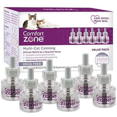 COMFORT ZONE 6 Pack MultiCat Diffuser Refills; Cat Calming Pheromones Help Anxiety; 30-day refills - Image 1