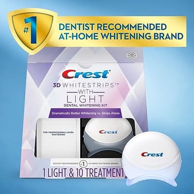 Crest 3D Whitestrips + LED Light – Teeth Whitening Kit, 1 Light + 10 Treatments, Each with 1 Upper/1Lower, 20 Strips – Crest 3DWhite Teeth Whitening Strips - Image 3