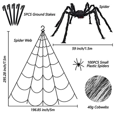 Halloween Decorations - 295" Halloween Spider Web Decorations Outdoor + 59" Giant Fake Spider with Triangular Huge Spiders Web - Scary Decor Clearance for Yard, Patio, Garden, Haunted House Décor - Image 3