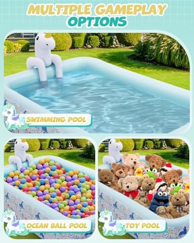 Inflatable Pool for Kids and Adults, Large Blow up Swimming Pool (118" L x71 W x 23.5" H), Unicorn Pool for Kids with Sprinkler, Thicken Oversized Pools for Whole Family Party Backyard Garden Outdoor - Image 4