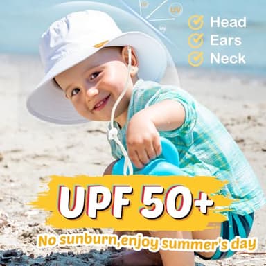 Baby Sun Hat Kids Summer UPF 50+ Toddler Bucket Hat Wide Brim Adjustable Beach Hats for Boys Girls Age 0-6 Years - Image 2