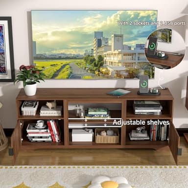 Fluted TV Stand for Tvs up to 80",Mid Century Modern TV Stand with Open Adjustable Shelf,Entertainment Center Wood TV Media Console with Cord Holes,TV Stand for Living Room Furniture Bedroom,Walnut - Image 4