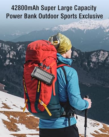 Sudrov Solar Charger Power Bank, 42800mAh Wireless Portable Charger with USB-C in/Output, QC3.0 Fast Charging 15W 4 Ports Outdoor Battery Pack Built-in Dual Led Flashlights for iPhone Samsung etc - Image 7