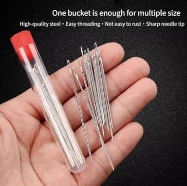 Big Eye Steel Sewing Needles Kit, Stainless Steel Sewing Needles, Stainless Steel Needles for Hand Sewing, Steel Sewing Needles, 34 PCS Big Eye Steel Needles Set - Image 5