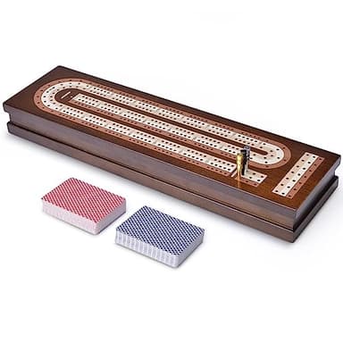AMEROUS Wooden Cribbage Board Game Set with Magnetic Lock - Metal Pegs - 2 Playing Cards - Continuous 3 Track Board - Larger Storage Area, Travel Portable Cribbage Game Sets for Family - Image 6