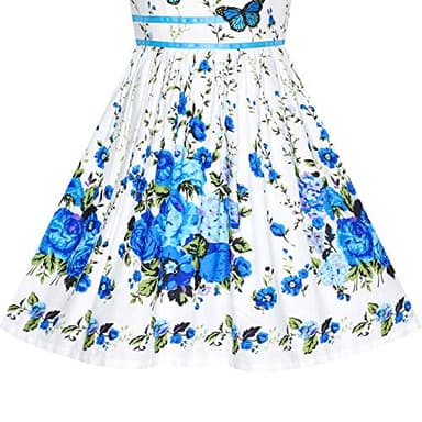 Girls Dress Blue Butterfly Casual Floral Party Size 9-10 - Image 5
