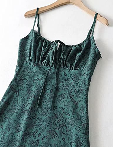 Omoone Womens Floral Dress Low-Cut Square Neck Spaghetti Strap Tie Bodycorn 90s Y2k Sun Dresses (01Green, Medium) - Image 2