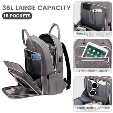 LOVEVOOK Laptop Backpack for Women, Water Resistant Travel Work Backpacks Purse Stylish Business Teacher Nurse Computer Bag with USB Charging Port,Purple Gray - Image 3
