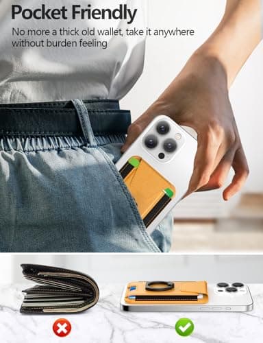 For Magsafe Wallet with Grip, 6-Card Holder, Stronger Magnetic Card Wallet Holder for iPhone 17/16/15, iPhone 14/13/12 Series, Leather Magnetic Phone Wallet with Privacy Flap, RFID Blocking, Orange - Image 9