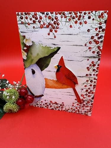 Performing Arts Premium Boxed Cardinal Christmas Card - Pack of 12 Hand Embellished Snowman and Bird Holiday Cards with Envelopes - Full color Inside - Merry Christmas Card - Made in USA - Image 5