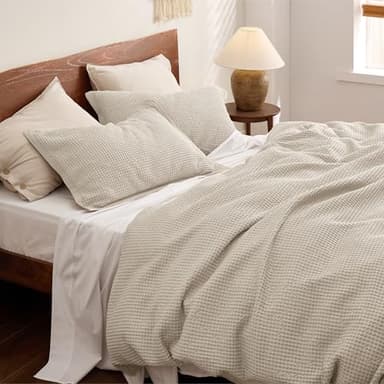 Bedsure Cotton Duvet Cover Set - 100% Cotton Waffle Weave Beige Duvet Cover Oversized Queen Size, GentleSoft™ and Breathable Bedding Set for All Season, 3 Pieces, 98"x98" - Image 3