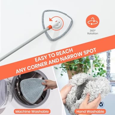 Wall Cleaner Mop with 83.5” Long Handle,Baseboard Cleaner Mop 360°Rotatable Adjustable,Ceiling Duster Tool with 3 Replacement Pads for Walls, Window, Floor - Image 5