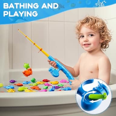 Magnetic Fishing Game Toys for Kids Toddlers 3-5 4-8, Water Table Bathtub Toys with Pole Rod Net Plastic Floating Fish, Water Bath Pool Outdoor Toys for Kids Toddlers Baby Age 3 4 5 6 7 8 Year Old - Image 6