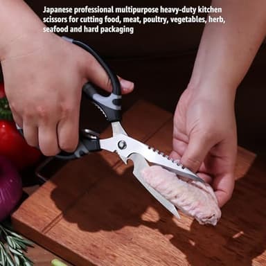 BoFuYuan Kitchen Scissors, 9-Inch Heavy Duty Multipurpose Food Cutting Shears, Detachable Dishwasher Safe, Sharp Serrated Blade, Ergonomic Non-Slip Handle for Food, Meat, Herbs, Black - Image 3