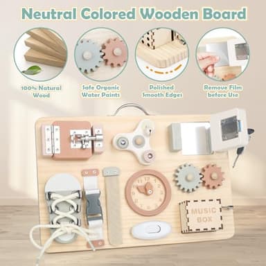 Joyreal Montessori Busy Board for Toddlers - Wooden Sensory Board Activity Board for Fine Motor Skills, Travel Baby Busy Board Sensory Toys for Kids - Image 4