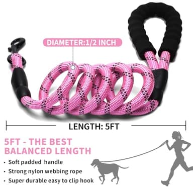 COOYOO Dog Leash 6 FT Heavy Duty - Comfortable Padded Handle - 1/2 inch Reflective Dog Leash for Medium Large Dogs with Poo Bag Dispenser - Image 5