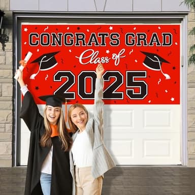 2025 Graduation Party Plastic Backdrop - 65" x 32.7" Congrats Grad Banner in Red, Large Class of 2025 Decorations, Photography & Grad Party Supplies - Image 4
