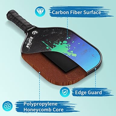 XS XSPAK Pickleball Paddles, Carbon Fiber Surface, Polymer Honeycomb Core, Soft Cushion Grips, Pickleball Set of 2 with 4 Balls and 1 Pickleball Bag - Image 4