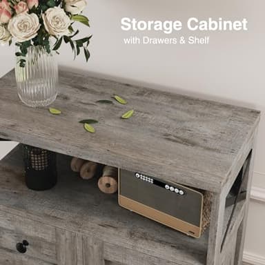 Befrases Farmhouse Storage Cabinet with Drawers and Adjustable Shelves, Freestanding Kitchen Pantry Storage Cabinet, Floor Storage Cupboard for Dining Living Room Home Office, Washed Grey - Image 6