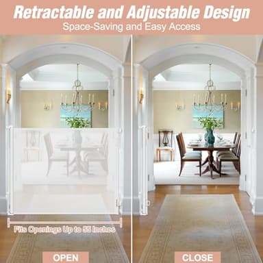 48 Inch Extra Tall Pet Gate 55" Wide Retractable Baby Gates, Extra Tall Cat Gate Indoor/Outdoor Retractable Gate Tall Baby Gates for Dogs Extra Tall Gates for Cats - No Jumping Over, White - Image 4