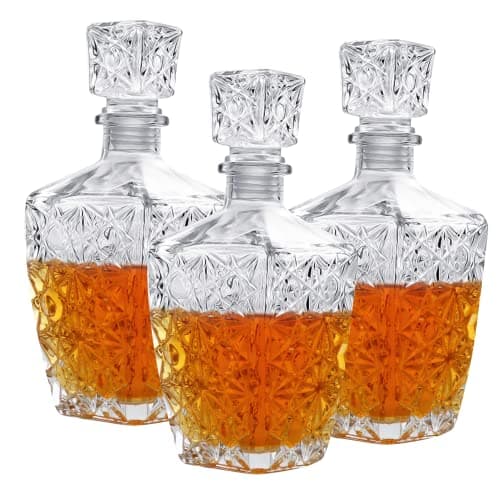 Cadamada Glasses Decanter,26 oz Diamond Pattern Wine Bottle with Lid,Delicate Decanter Set-for Tequila, Brandy, Scotch and Vodka, Gift Giving, Bar and Party Decoration (3pcs) - Image 1