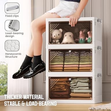 AHEONLAR 4 Tier Plastic Storage Bins with Drawers - Foldable Stackable Storage Bins with Lids - Closet Craft Organizers and Storage - 24QT Plastic Drawer Storage for Bedroom Study Toy Room Office - Image 5