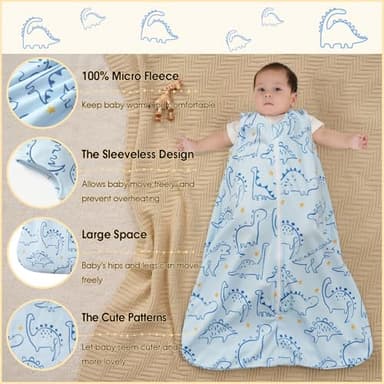 PHF 3 Pack Warm Micro-Fleece Baby Sleep Sack 12-18 Months, Soft Baby Wearable Blanket, 2-Way Zipper Sleeping Bags, Comfy Toddler Sleeping Sack for Boys, Large Size, Dinosaur - Image 2