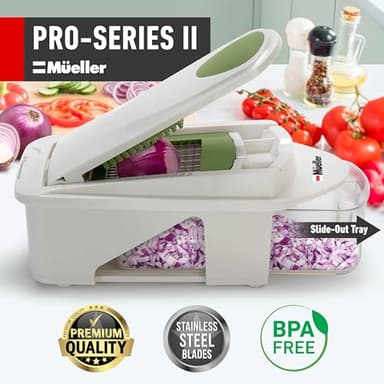 Mueller Pro-Series All-in-One, 12 Blade Mandoline Slicer for Kitchen, Food Chopper, Cucumber Slicer and Spiralizer, Cutter, Dicer, Grater, Gifts for Mom, Kitchen Essentials, White Sand/Green - Image 2