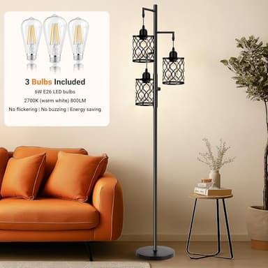 Dimmable Farmhouse Floor Lamp, Industrial Floor Lamp for Living Room with 3 X 6W LED Bulbs, 3 Light Rustic Standing Tall Lamp for Bedroom, Office, 68" - Image 3