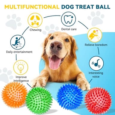 SHARLOVY 3'' Squeaky Balls for Small Dogs, 4 Colors Spiky Dog Balls for Puppy Teething, Durable Puppy Chew Toys for Teething, Indestructible Toys to Fetch and Train, BPA Free Non-Toxic - Image 2