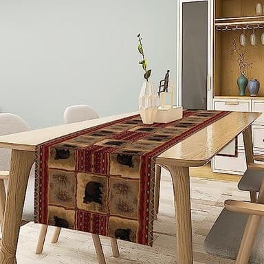 Rustic Bear Table Runner, Retro Vintage Bear Country Cabin Cottage Pine Tree Dinner Table Decoration for Home Kitchen Dining 13"x108" - Image 2