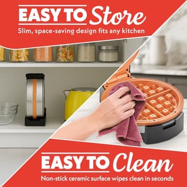 Gourmia Belgian Waffle Maker – Compact Design with Upright Storage, Adjustable Browning, and Easy-Clean Nonstick Ceramic Plates, Stainless Steel - Image 5