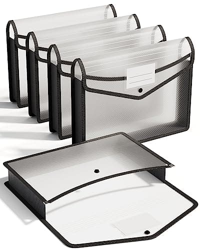 ThinkTex Plastic Expanding File Folder, Transparent envelopes with Snap Closure, No Dividers, Large Capacity, Fit Letter/A4 Size - 5 Packs - Image 1