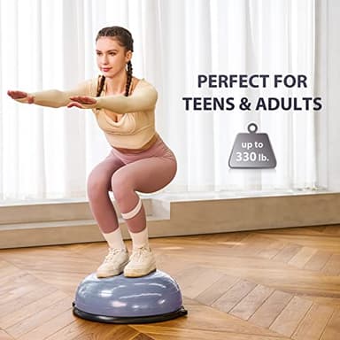 ZELUS Balance Ball Trainer with Resistance Bands and Foot Pump, Inflatable Yoga Ball for Home Gym Workouts, 23 Inch Exercise Half Ball for Balance Training Core Strength Fitness More, 330lb Cap (Dutch - Image 6