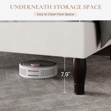 SHA CERLIN Queen Size Bed Frame with Adjustable Headboard/Velvet Upholstered/Diamond Button Tufted and Metal Studs/No Box Spring Needed/Sturdy Wood Slat Support/Easy Assembly/White - Image 5