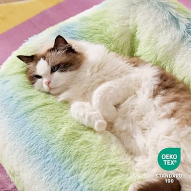 Lesure Dog Bed Medium Size - Cute Furry Calming Puppy Beds, Rectangle Washable Indoor Pet Beds with Removable Zipper Cover, 35x25x11inches, Green Stripe - Image 3