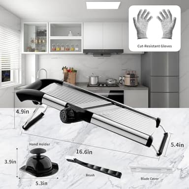 VEKAYA Mandoline Slicer, Mandoline Slicer for Kitchen, Adjustable Mandolin, Stainless Steel Mandoline, Vegetable Slicer, Potato, Onion, Cucumber, Tomato, Veggie Slicer with Cut-Resistant Gloves - Image 5
