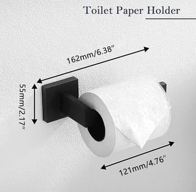 Bathroom Accessories Towel Bar Set: 10 Pieces Matte Black Bathroom Hardware Square SUS304 Stainless Steel - Wall Mounted Towel Rack&Toilet Paper Holder&Towel Ring and Towel Hook - Image 5