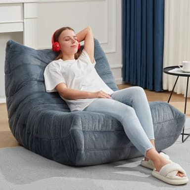 Bean Bag Chairs for Adults Giant Bean Bag Chair Memory Foam BeanBag Chair Big Bean Bag Sofa with Filler Faux Fur Fireside Beanbags Lazy Sofa for Living Room Bedroom Dorm Office (Bluegrey Plush) - Image 3